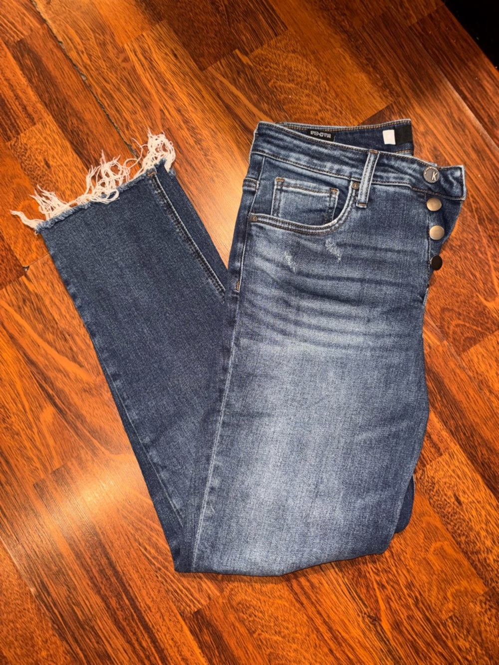 Kut from the Kloth Dark Blue Frayed Hem Cropped Jeans